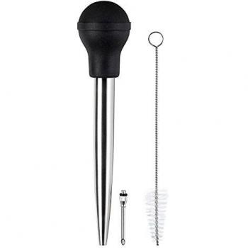 KAYCROWN Best Utensils Stainless Steel Turkey Baster Commerical Grade Quality FDA Rubber Bulb Including Marinade Injector Needle and Brush For Easy Clean Up