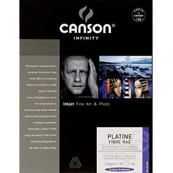 Papel Fotográfico Canson Infinity Platine Fibre Rag 310 g/m² A4, Caja de 25 Hojas, Ultra suave y brillante, Blanco puro