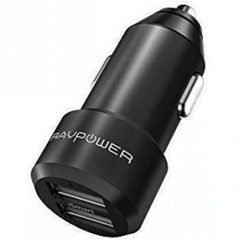 Mini Cargador de Coche Ravpower 24W 4.8A Dual USB, Adaptador Automóvil Con Tecnología Ismart, Funda de Material de Aluminio, para Iphone, Ipad, Samsung Galaxy, Lg Nexus, Motorola, Blackberry y Más - Negro