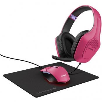 Kit de Gaming 3 en 1 Trust GXT 790 - Auriculares Alámbricos con Drivers de 50 mm, Ratón USB Iluminado (200-6400 DPI) y Alfombrilla Rosa