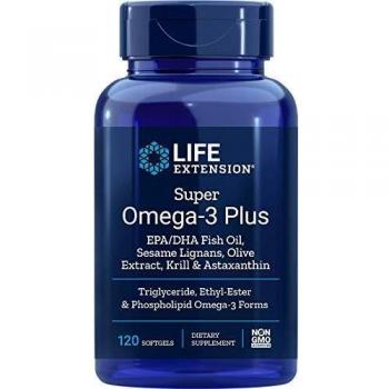 Life Extension Super Omega-3 Plus Advanced Fish Oil Softgels with EPA/DHA, Sesame Lignans, Olive Extract, Krill & Astaxanthin - 120 Count