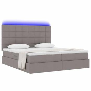 Cama de Almacenamiento con Tiras LED y Colchón Taupé 200 x 200 cm Tela