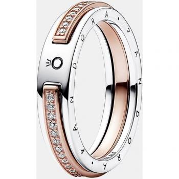 Anillo Pandora Logo y Pavé en dos tonos