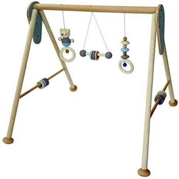 Gimnasio para Bebés Oso de Madera, Naturaleza Azul, Juguete Educativo con Figuras y Sonajeros, 60 x 58 x 55 cm