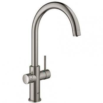 Grohe Blue Home Starter Kit - Grifo de cocina con filtro de agua, caño en C, acero inoxidable (31455DC1
