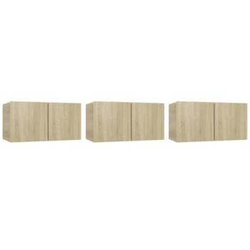 Estante multimedia para TV colgante 3 piezas roble Sonoma 60 x 30 x 30 cm marrón
