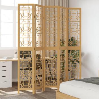 Biombo separador de habitaciones 5 paneles de madera maciza marrón Paulownia