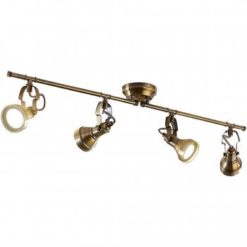 Plafón alargado Perseas, Lámpara de techo industrial en bronce, metal, 4 llamas GU10 para salón y comedor