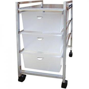 Laroom Carrito Ancho 3 cajones, Chrome Acero Inoxidable Structure y PP Drawers, Blanco
