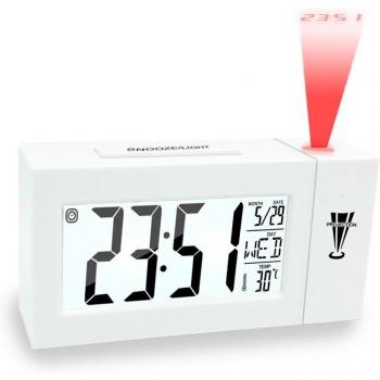 Proyector Digital LCD Rotatorio con Reloj Despertador y Pantalla de Techo, 12/24 H, Función Snooze y Termómetro para Dormitorios