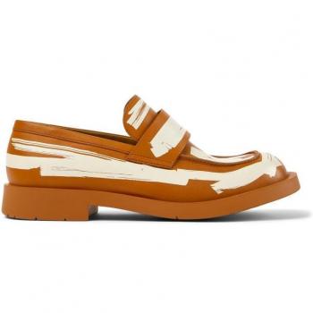 Mocasines Unisex de Piel Lisa Marrón y Blanco - Talla 45