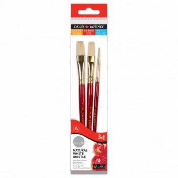 Daler-Rowney Simply Natural Hair Brush Set of 3 - White Bristle - Ergonomic Design - Brown Color