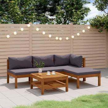 Conjunto de muebles de jardín 5 piezas con cojines de madera maciza de acacia