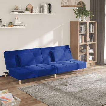 Sofá cama de 2 plazas con 2 cojines azules en tela