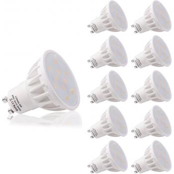 LOHAS No-Regulable 6Watt GU10 LED Bombillas, Equivalente a 50Watt Lámpara Incandescente, Blanco Calído 3000K, 500lm, 120 ° ángulo de haz, Ultra Brillante LED Bombillas, Paquete de 10 Unidades