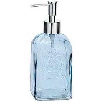WENKO Dosificador de jabón Vetro angular azul - Dispensador de jabón líquido Capacidad: 0.5 l, Vidrio, 7.5 x 19 x 7.5 cm, Azul