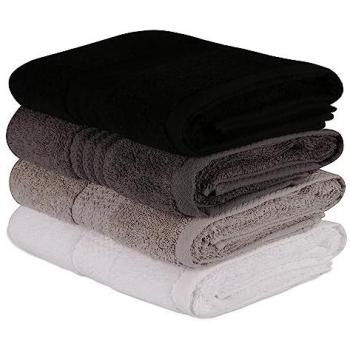 Juego de Toallas de Mano 4 Piezas 100% Algodón 500 Gr/m² Colores Blanco, Gris, Gris Oscuro y Negro