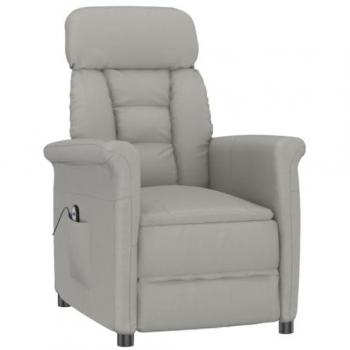 Sillón eléctrico reclinable ajustable con reposapiés en piel de ante sintética gris claro, ergonómico, para salón u oficina