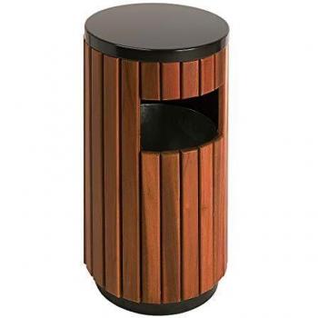 Contenedor de basura exterior 33 L, redondo, apertura lateral en imitación madera