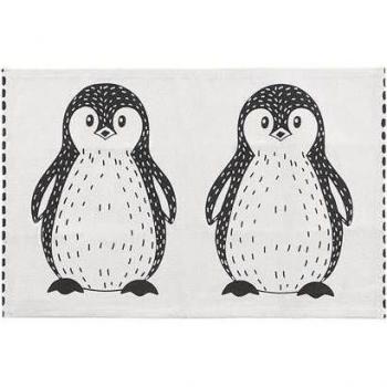 Alfombra Infantil de Algodón 60 x 90 cm con Estampado de Pingüinos en Blanco y Negro para Sala de Juegos