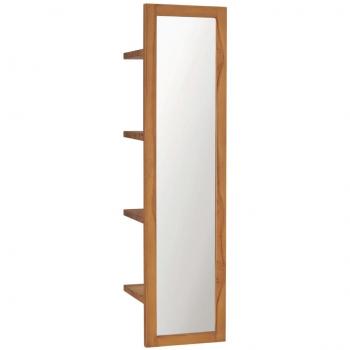 Wall Mirror with Shelves Solid Teak Wood 30x30x120 cm
