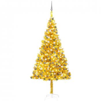 vidaXL Artificial Pre-lit Christmas Tree with Ball Set Gold 240 cm PET
