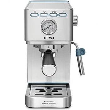 Ufesa CE8030 Milazzo Cafetera Expresso y Capuccino con Manómetro, 20 Bares, 1350W, Sistema Thermoblock, Vaporizador Orientable, 2 Modos: Café Molido o Monodosis, Depósito 1.4L, 1 o 2 Cafés, Inox