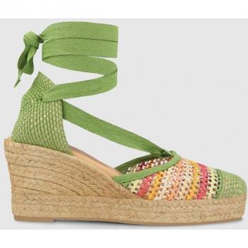 Alpargatas de cuña de mujer en crochet color verde Lodi