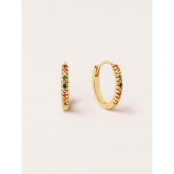 Pendientes Singularu Aro L Colors - Elegantes Pendientes de Aro en Plata de Ley con Baño de Oro y Circonitas, Perfectos para Completar tu Look