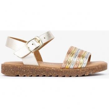 Sandalias Conguitos para niña en color platino con tiras multicolor