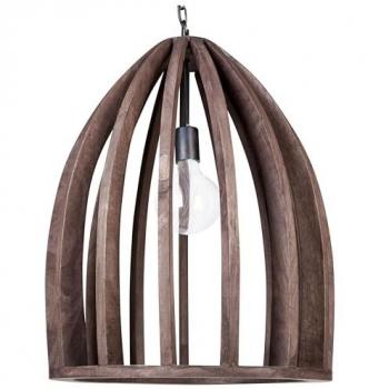 Lámpara Colgante de Madera Oscura con Pantalla Natural Estilo Boho Hecha a Mano