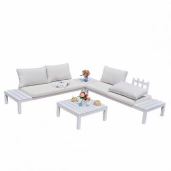 Conjunto de Exterior Jardín Alcocebre Estilo Contemporáneo en Color Blanco con 2 Sofás y 2 Mesas de Centro (CON Cojines)