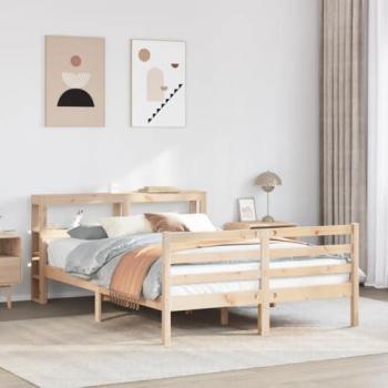 Estructura de Cama con Cabecero de Madera Maciza de Pino 135x190 cm Sin Colchón