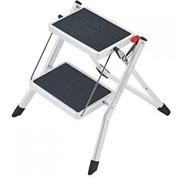 Hailo Mini Taburete de Acero con 2 peldaños y botón de Bloqueo/desbloqueo de Seguridad para su Transporte, Negro, Color Blanco