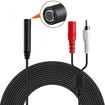 Micrófono de Alta sensibilidad Dericam para cámara de CCTV/IP/DVR/NVR, Mini micrófono para cámara Externa, Cable 18M, con Divisor de Potencia, Sin Adaptador de Corriente, AP1-2B, Negro