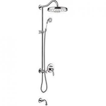 Kit de baño-ducha monomando empotrado Tres-Clasic, 3 vías, ducha fija de 310 mm de diámetro con rótula, caño bañera, maneta, 50 x 31 x 122,7 centímetros, color cromo