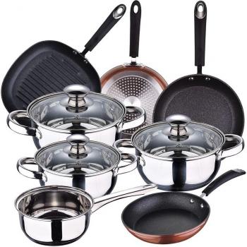 Batería de cocina 7 piezas Faro con juego Sarténes y grill Moma