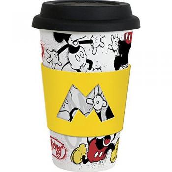 Grupo Erik Editores Vaso con Banda y Tapa Mickey, Porcelana, Amarillo, 13x9x13 cm
