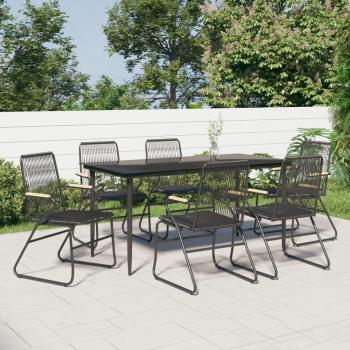 7-Piece Black PVC Rattan Garden Dining Set
