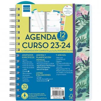 Finocam Agenda Espiral Docente Magistral Personalizable 2023-2024 Tropic Semana Vista Horizontal 1/4 - 155x212mm Multicolor