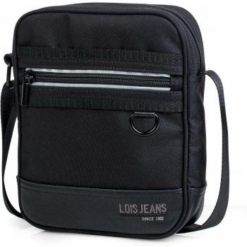 Lois - Bandolera de Hombre Mediana. Bolso de Mano. Bolsa Mensajero al Hombro. Cartera de Viaje. Reflectante. Nylon y Cuero PU Polipiel. Múltiples Compartimentos. 302721, Color Negro