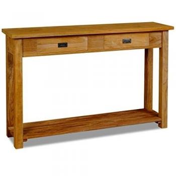 vidaXL Solid Teak Wood Narrow Console Table with 2 Drawers and 1 Shelf - Light Brown