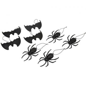 Pack 4 Arañas y 4 Murciélagos Colgantes de 14 cm