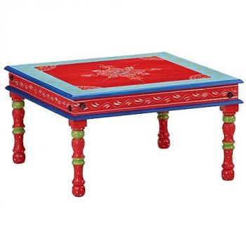 Mesa de centro madera maciza de mango rojo pintada a mano