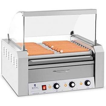 Asador de salchichas Royal Catering - 11 Rodillos - Cajón calentador - Acero inox