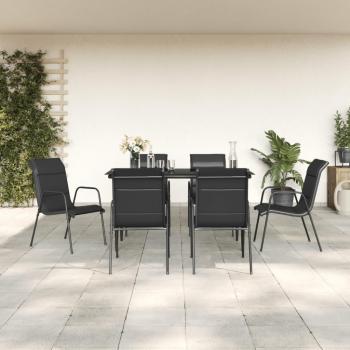 7-Piece Black Steel and Textilene Garden Dining Set