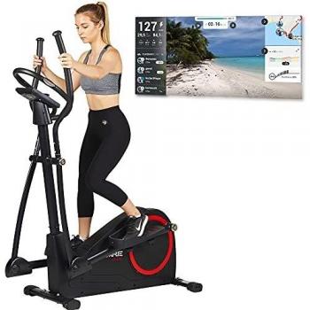 CARE FITNESS - Bicicleta elíptica motorizada CE-685 - 24 niveles de dificultad - 24 programas - Contador con pantalla LCD - Puerto USB - Soporte para tableta - Compatible con la aplicación Kinomap