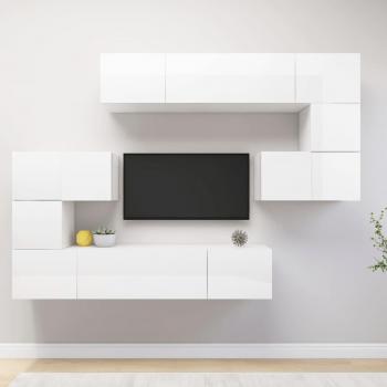 Set de muebles para TV 8 piezas madera contrachapada 80 x 30 x 30 cm, Mueble de Salón, Mueble TV, Mueble Televisor, Mesa de TV, Mueble tele - Día y Noche