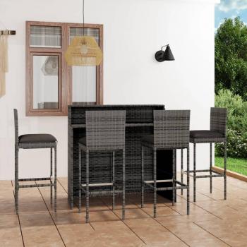 5-Piece Gray Patio Bar Set with Cushions