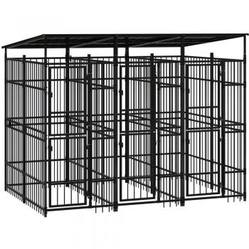 vidaXL Outdoor Dog Kennel with Roof Steel 5.53 m²